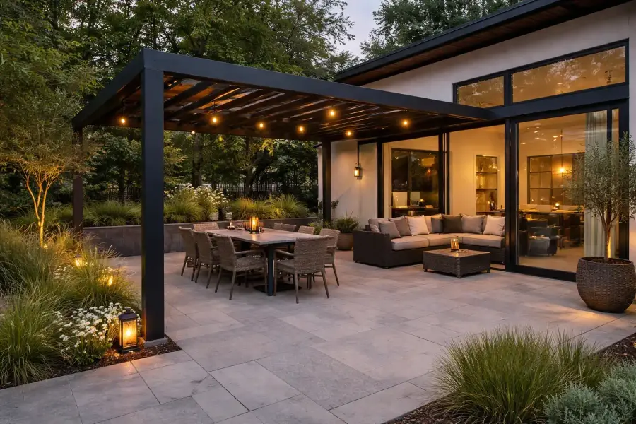 Lean-to wall-mounted pergola Nottinghamshire — Alchemist Fabrications